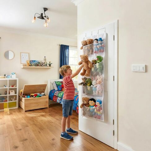 Over the Door Stuffed Animal Storage Organizer, Large Mesh Hanging Storage for Plush Toys, Blankets & Pillows, Bedroom & Dorm Use (White) in Kuwait