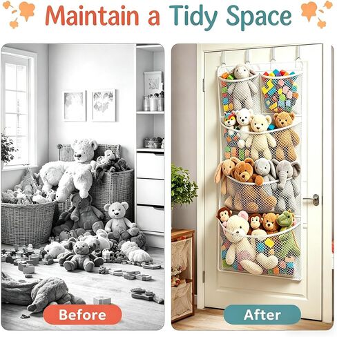 Over the Door Stuffed Animal Storage Organizer, Large Mesh Hanging Storage for Plush Toys, Blankets & Pillows, Bedroom & Dorm Use (White) in Kuwait