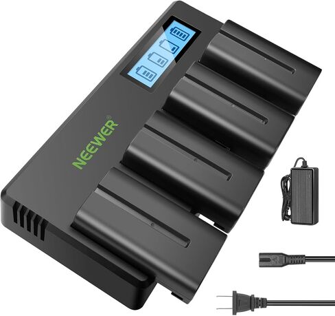 NEEWER 4 Packs 7.2V 2600mAh NP-F550 Replacement Batteries with 4 Channel Battery Charger & Power Adapter, Compatible with NP-F550/750/770/970 FM500H QM71D QM91D, Field Monitor, Video Light in Kuwait