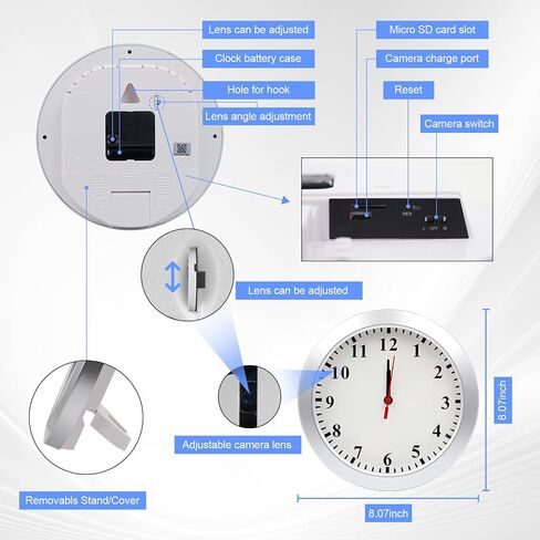 Security Camera, Hidden Spy Camera Wall Clock, Nanny Cam, Mini Video Cam | 1080P Hidden Camera, Home Decor Camera, Indoor Surveillance, No WiFi Function in Kuwait