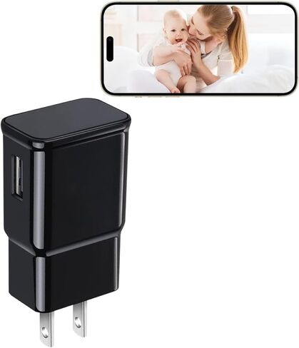 Hidden Camera USB Wall Charger, 1080p HD Indoor Security Camera, Night Vision, Video Recording, No Audio, Remote Viewing via App in Kuwait