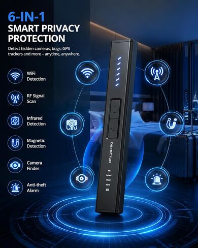 POLESNOW Hidden Camera Detector with 6 Detection Modes, RF Signal Scanner & GPS Tracker Finder for Hotel, Travel, Car, Camera Finder Black in Kuwait