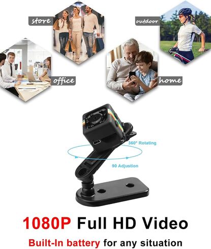 No WiFi Security Camera, 1080P Mini Spy Camera, Small Wireless Camera | Mini Security Camera with 32GB TF Card, 360° Rotation Bracket, Mult-Installation, for Travel/ Camping/Indoor/ Outdoor, Black in Kuwait
