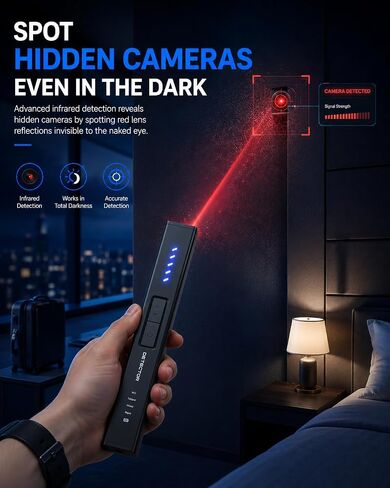 POLESNOW Hidden Camera Detector with 6 Detection Modes, RF Signal Scanner & GPS Tracker Finder for Hotel, Travel, Car, Camera Finder Black in Kuwait