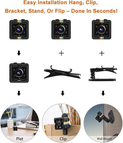 No WiFi Security Camera, 1080P Mini Spy Camera, Small Wireless Camera | Mini Security Camera with 32GB TF Card, 360° Rotation Bracket, Mult-Installation, for Travel/ Camping/Indoor/ Outdoor, Black in Kuwait