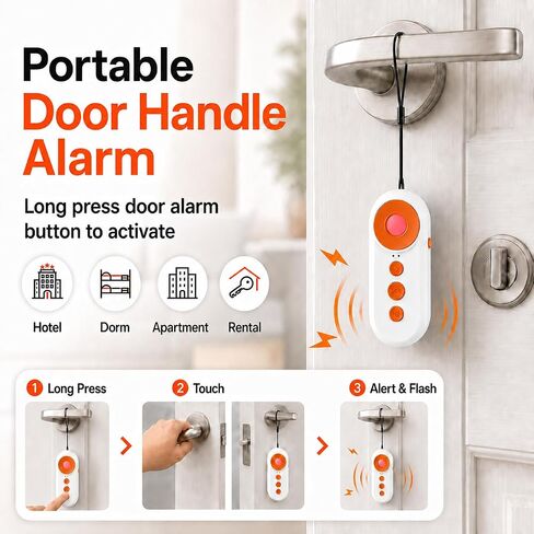 3-in-1 Hidden Camera Detector, 130dB Personal Alarm for Women, Red LED Lens Finder Light, Rechargeable SOS Alarm, Portable Door Alarm When Opened for Hotel, Dorm, Apartment and Travel in Kuwait