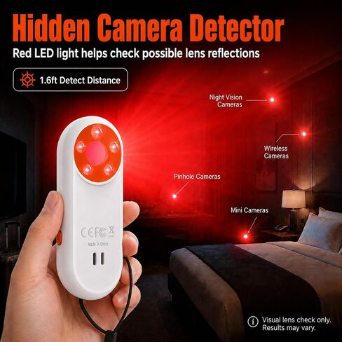 3-in-1 Hidden Camera Detector, 130dB Personal Alarm for Women, Red LED Lens Finder Light, Rechargeable SOS Alarm, Portable Door Alarm When Opened for Hotel, Dorm, Apartment and Travel in Kuwait