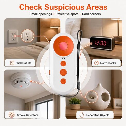 3-in-1 Hidden Camera Detector, 130dB Personal Alarm for Women, Red LED Lens Finder Light, Rechargeable SOS Alarm, Portable Door Alarm When Opened for Hotel, Dorm, Apartment and Travel in Kuwait