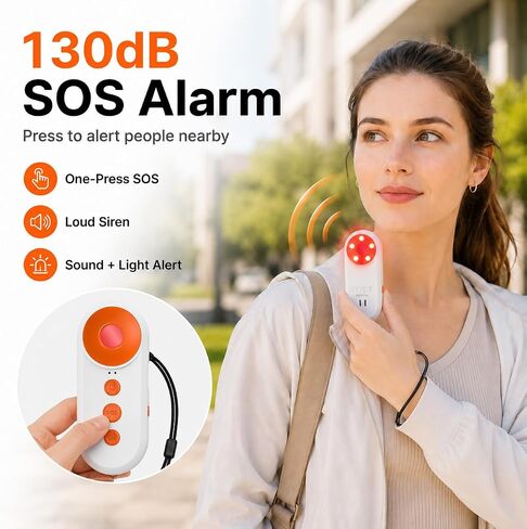 3-in-1 Hidden Camera Detector, 130dB Personal Alarm for Women, Red LED Lens Finder Light, Rechargeable SOS Alarm, Portable Door Alarm When Opened for Hotel, Dorm, Apartment and Travel in Kuwait