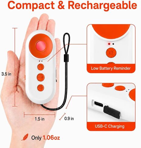 3-in-1 Hidden Camera Detector, 130dB Personal Alarm for Women, Red LED Lens Finder Light, Rechargeable SOS Alarm, Portable Door Alarm When Opened for Hotel, Dorm, Apartment and Travel in Kuwait