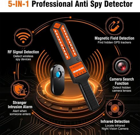 Hidden Camera Detector & GPS Tracker Finder, RF Signal Scanner Anti-Spy Device with Magnetic Field Detection, Infrared Lens Finder & Stranger Intrusion Alarm, Portable Bug Sweeper in Kuwait