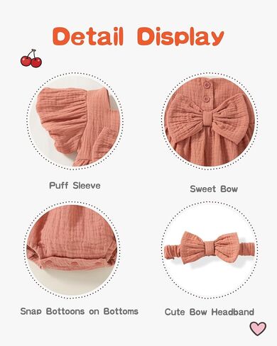 Vibebox Preemie Baby Girl Clothes Spring Summer Short Bubble Sleeve Romper Infant Girl Bows Button Jumpsuits Premature Light Pink Birthday Party Clothing Sets with Elastic Headband Outfit in Kuwait