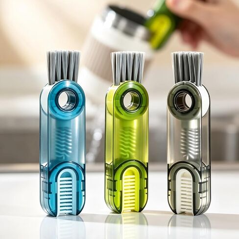 3 in 1 U-Shaped Cup Lid Gap Cleaning Brush Set, Multifunctional Tool for Water Bottle Insulated Cup Slit and Holder, Home Kitchen Cleaning Essential - Blue Green Gray in Kuwait