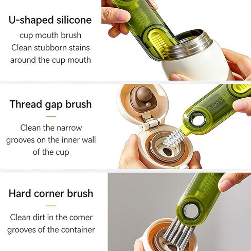 3 in 1 U-Shaped Cup Lid Gap Cleaning Brush Set, Multifunctional Tool for Water Bottle Insulated Cup Slit and Holder, Home Kitchen Cleaning Essential - Blue Green Gray in Kuwait