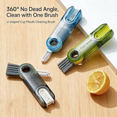 3 in 1 U-Shaped Cup Lid Gap Cleaning Brush Set, Multifunctional Tool for Water Bottle Insulated Cup Slit and Holder, Home Kitchen Cleaning Essential - Blue Green Gray in Kuwait