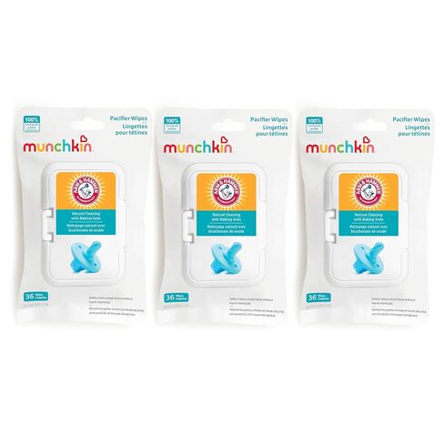 Munchkin Arm & Hammer Pacifier Wipes - Safely Cleans Breast Pump Parts and Feeding Essentials for Baby and Toddler, 3 Pack, 108 Wipes in Kuwait