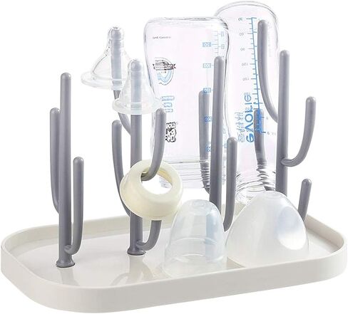 Baby Bottle Drying Rack with Base, Creative Tree Branch Baby Bottle Dryer Holder for Bottles, Teats, Cups, Pump Parts and Accessories (Gray) in Kuwait