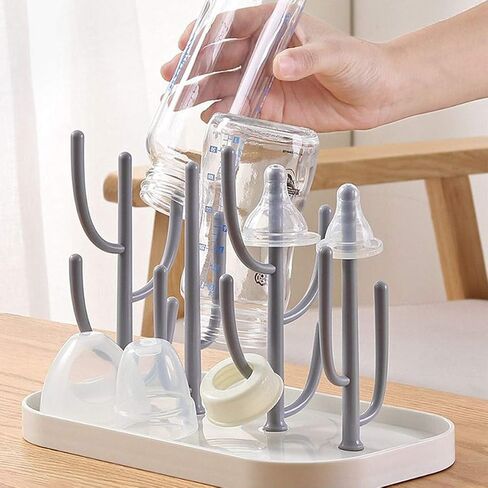 Baby Bottle Drying Rack with Base, Creative Tree Branch Baby Bottle Dryer Holder for Bottles, Teats, Cups, Pump Parts and Accessories (Gray) in Kuwait