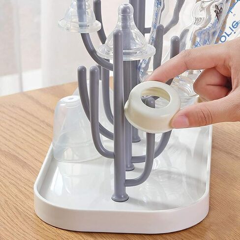 Baby Bottle Drying Rack with Base, Creative Tree Branch Baby Bottle Dryer Holder for Bottles, Teats, Cups, Pump Parts and Accessories (Gray) in Kuwait