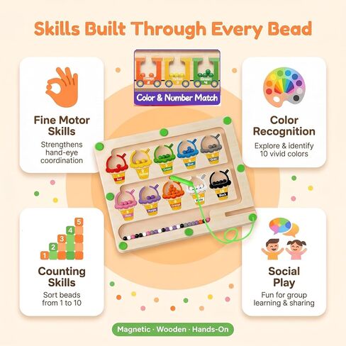 Magnetic Color & Number Maze, Montessori Wooden Puzzle Board, Educational Magnet Toy for Toddlers 2 3 4 5 Years Old, Fine Motor Skills Learning Game, Birthday for Boys Girls in Kuwait