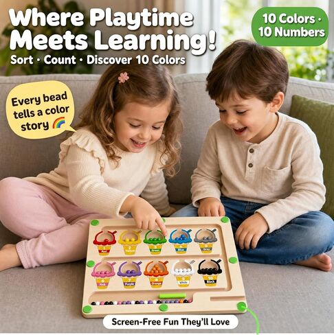 Magnetic Color & Number Maze, Montessori Wooden Puzzle Board, Educational Magnet Toy for Toddlers 2 3 4 5 Years Old, Fine Motor Skills Learning Game, Birthday for Boys Girls in Kuwait