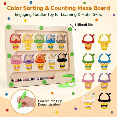 Magnetic Color & Number Maze, Montessori Wooden Puzzle Board, Educational Magnet Toy for Toddlers 2 3 4 5 Years Old, Fine Motor Skills Learning Game, Birthday for Boys Girls in Kuwait