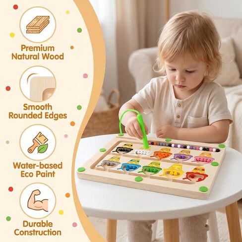 Magnetic Color & Number Maze, Montessori Wooden Puzzle Board, Educational Magnet Toy for Toddlers 2 3 4 5 Years Old, Fine Motor Skills Learning Game, Birthday for Boys Girls in Kuwait