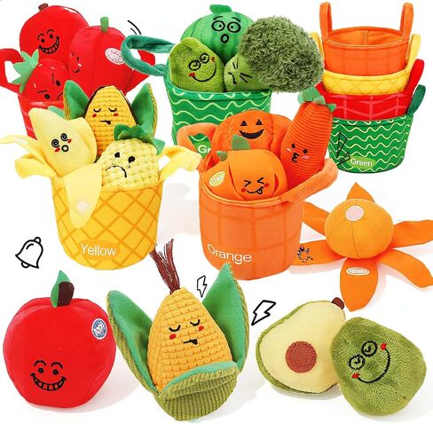 Fruit Vegetable Sensory Toys for Baby 6-12 Months - 16Pcs Plush Sorting Set Perfect for Little Hands to Grasp With Cute Faces, Bright Color Food Crinkle & Rattle, Birthday Gift for 1 Year Old Boy Girl in Kuwait