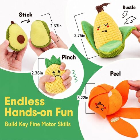 Fruit Vegetable Sensory Toys for Baby 6-12 Months - 16Pcs Plush Sorting Set Perfect for Little Hands to Grasp With Cute Faces, Bright Color Food Crinkle & Rattle, Birthday Gift for 1 Year Old Boy Girl in Kuwait