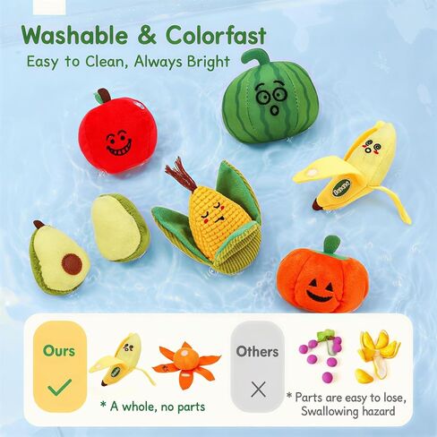 Fruit Vegetable Sensory Toys for Baby 6-12 Months - 16Pcs Plush Sorting Set Perfect for Little Hands to Grasp With Cute Faces, Bright Color Food Crinkle & Rattle, Birthday Gift for 1 Year Old Boy Girl in Kuwait