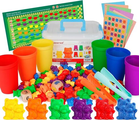 NEOROD Ice Cream Counting Toys, Montessori Color Sorting Stacker for 3-5 | Math game with 6 cones, 42 scoops & storage container. Fine motor, number matching, sensory play. Safe squeezable rubber. in Kuwait