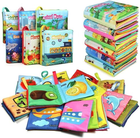 teytoy My First Soft Book,Nontoxic Fabric Baby Cloth Books Early Education Toys Activity Crinkle Cloth Book for Toddler, Infants and Kids Perfect for Baby Shower -Pack of 6 in Saudi Arabia