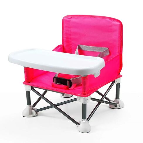 PandaEar Portable Travel Booster Seat with Tray| Folding Baby Seat Booster High Chair for Dining Table| Compact Camping Chair for Lawn, Beach Indoor/Outdoor Use| Toddlers, Kids (Pink) in Kuwait