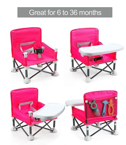 PandaEar Portable Travel Booster Seat with Tray| Folding Baby Seat Booster High Chair for Dining Table| Compact Camping Chair for Lawn, Beach Indoor/Outdoor Use| Toddlers, Kids (Pink) in Kuwait