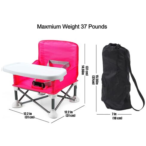 PandaEar Portable Travel Booster Seat with Tray| Folding Baby Seat Booster High Chair for Dining Table| Compact Camping Chair for Lawn, Beach Indoor/Outdoor Use| Toddlers, Kids (Pink) in Kuwait