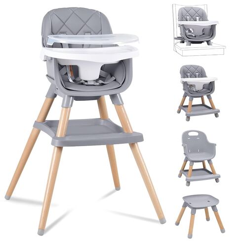 Babyliebe Baby High Chair, 8 in 1 Convertible Wooden High Chair for Babies and Toddlers, Converts to Booster Seat, Toddler Chair & Stool, with Removable Double Tray, Adjustable Legs & Footrest (Brown) in Saudi Arabia