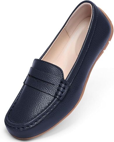 Women's Leather Penny Loafers Comfortable Slip On Casual Shoes Business Dress Shoes Lightweight Walking Flats Driving Mocs Boat Shoes for Women in Kuwait