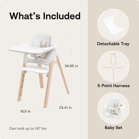 Stokke Steps Complete - أرجل رمادية ضبابية ومقعد أبيض ووسادة رمادية - نظام مقاعد 5 في 1 - يتضمن مجموعة أطفال وصينية ووسادة - للأطفال من سن 6 إلى 36 شهرًا - يتحمل الكرسي ما يصل إلى 187 رطلاً - خالٍ من الأدوات وقابل للتعديل in Kuwait
