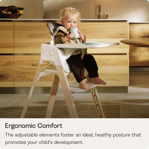 Stokke Steps Complete - أرجل رمادية ضبابية ومقعد أبيض ووسادة رمادية - نظام مقاعد 5 في 1 - يتضمن مجموعة أطفال وصينية ووسادة - للأطفال من سن 6 إلى 36 شهرًا - يتحمل الكرسي ما يصل إلى 187 رطلاً - خالٍ من الأدوات وقابل للتعديل in Kuwait