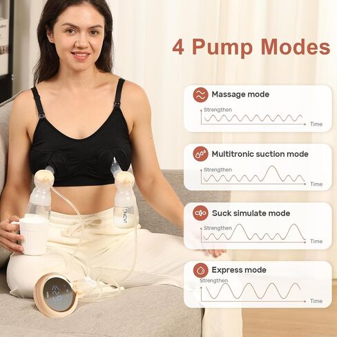 NCVI 8100 Double Electric Breast Pump, 24/28mm Flanges, LED Display | Anti-Backflow Milk Breastfeeding Pump, 4 Modes 9 Levels, Handheld Motor, Ultra-Quiet, Fit Large Nipples, for Home Work Travel in Kuwait
