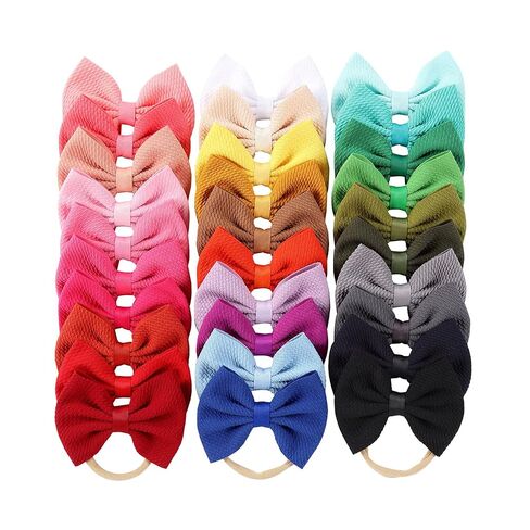Cinaci 30 Pack Super Stretchy Nylon Hair Bands with Solid Bow Hair Bands Accessories for Baby Girls Infants Toddlers Kids Teens (30 as Shown) in Kuwait