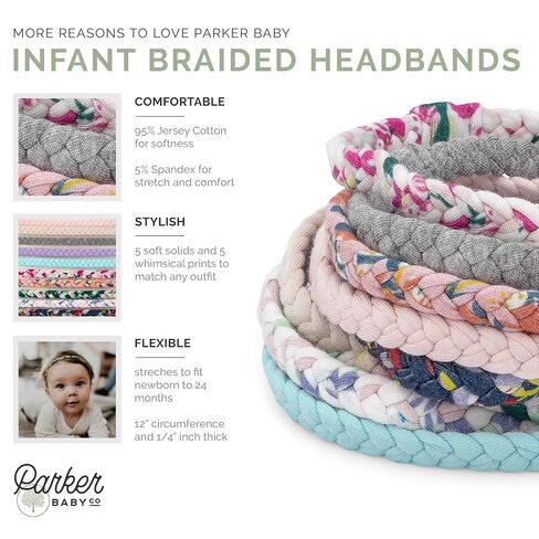 Parker Baby Co. Braided Nylon Baby Headbands, 10-Pack - Wildflower, Infant | Stretchy, gentle headband accessories for infants, photos, outfits and baby shower gifts. 12" circumference, fits 0-24 months in Kuwait