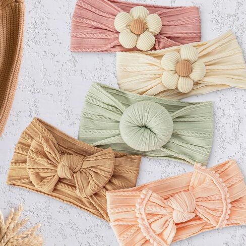 Baby Girls Headbands with Bows Soft Elastics Head Wrap Hair Accessories for Newborn Infant Toddler Kids in Kuwait