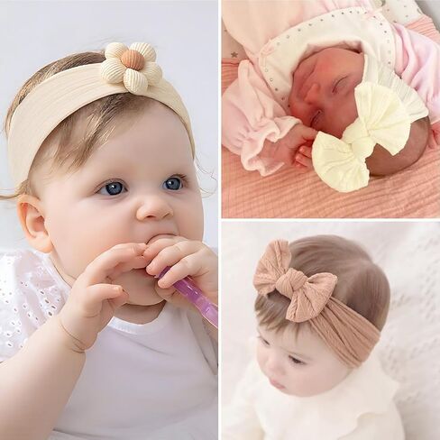 Baby Girls Headbands with Bows Soft Elastics Head Wrap Hair Accessories for Newborn Infant Toddler Kids in Kuwait