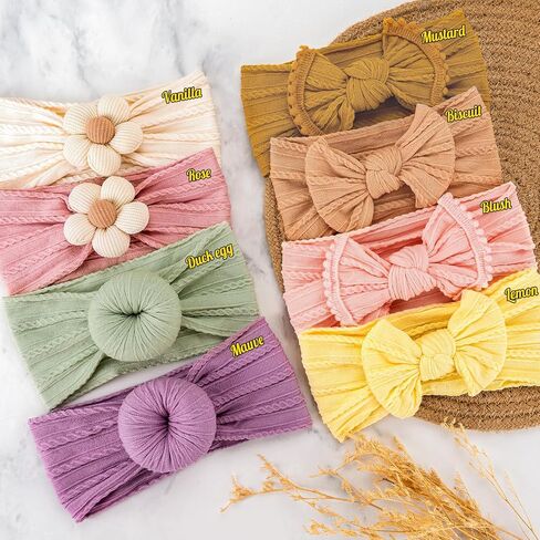 Baby Girls Headbands with Bows Soft Elastics Head Wrap Hair Accessories for Newborn Infant Toddler Kids in Kuwait