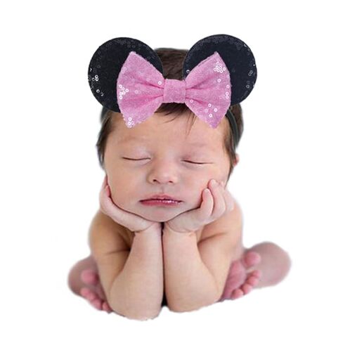 Mouse Ears Sequin Bow Nylon Hairband with Polka Dot, Hair Bow Headband, Soft Elastic Headwear for Baby Girl Newborn Toddler, kids, Party Supplies in Kuwait