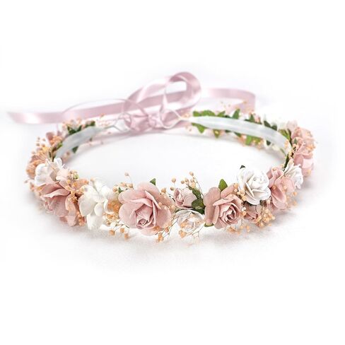Flower Crown with Baby's Breath for Girls Wedding Communion | 1-2 Year Flower Crown for Flower Girl,Baby's Breath,Flower Girls Headpiece,Pearl and Rhinestone,Garden Party,Birthday Gift in Kuwait