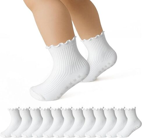 CoolMate Toddler Girl Socks, Non-Slip Grip Ruffle Baby Socks for Kid, Ankle in Kuwait