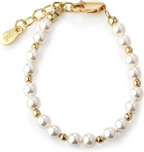 Cherished Moments Pearl Bracelet or Necklace, 14K Gold-Plated | Hypoallergenic with white Swarovski pearls, personalized options and matching jewelry for girls in Kuwait