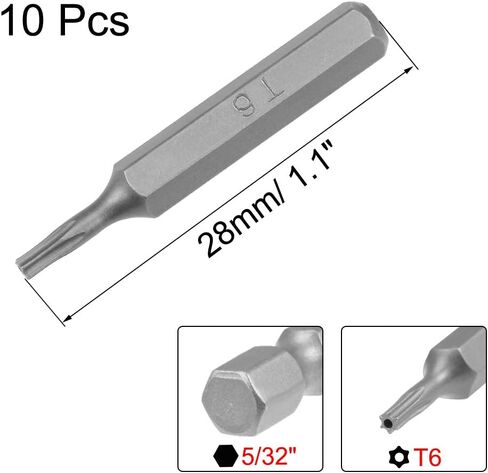 uxcell Torx Bits 10pcs 5/32 Inch Hex Shank T6 Torx Screwdriver Bit Set 28mm Length S2 Screw Driver Kit Tools in Kuwait